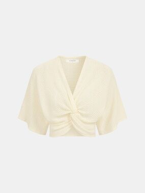 Commense Waffle Knit V-Neck Twist Front Crop Top